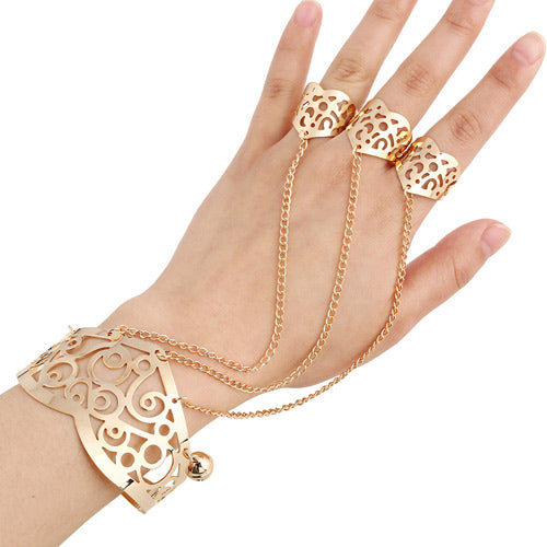 +B244 Gold Flower Design 3 Finger Ring Bracelet - Iris Fashion Jewelry