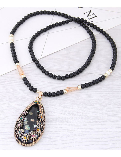 +N237 Black Decorated Necklace - Iris Fashion Jewelry