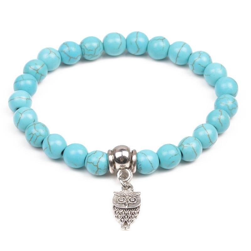 B615 Silver & Turquoise Owl Bracelet