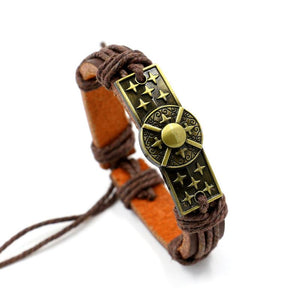 B584 Brown Leather Deep Gold Aztec Bracelet - Iris Fashion Jewelry