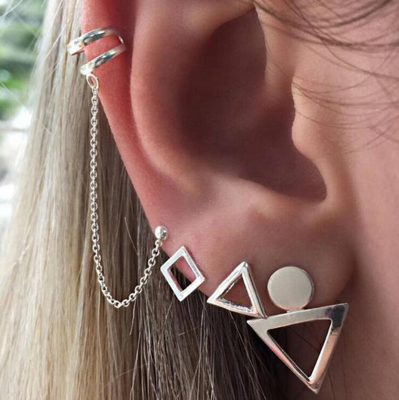 E850 Silver Triangle 4 Piece Earring Set - Iris Fashion Jewelry