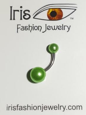 P50 Silver Double Ball Light Green Belly Button Ring - Iris Fashion Jewelry