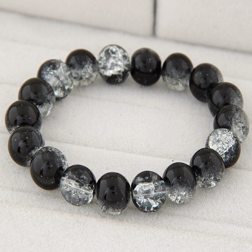 B528 Black & Crystal Crackle Glass Bracelet - Iris Fashion Jewelry