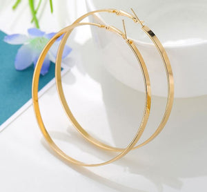 E604 Gold Flat Rim 1-3/4" Hoop Earrings - Iris Fashion Jewelry