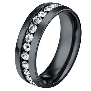 R55 Titanium & Stainless Steel Fashion Ring with Gemstones in Black - Iris Fashion Jewelry