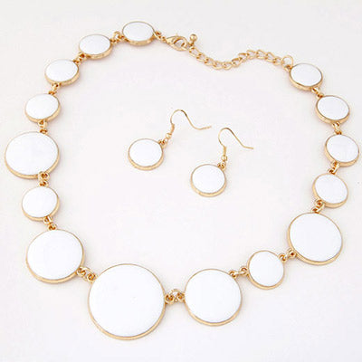 N1023 White Dot Design Baked Enamel Necklace with FREE Earrings - Iris Fashion Jewelry