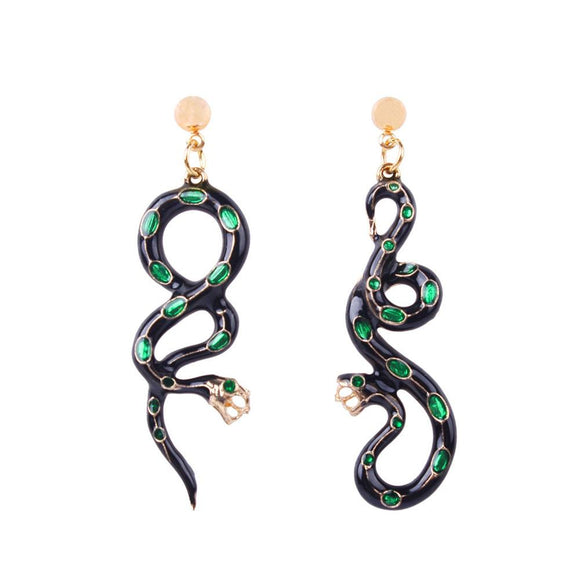 E880 Green & Black Snake Earrings - Iris Fashion Jewelry