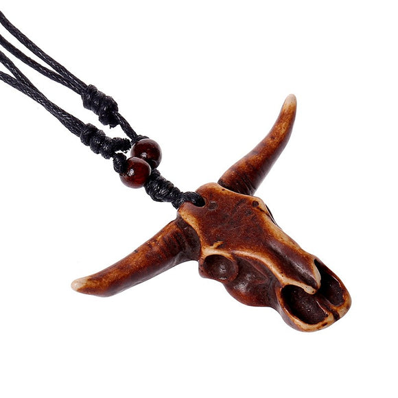 N833 Steer Head Leather Cord Necklace - Iris Fashion Jewelry