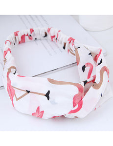 H184 White Flamingo Pattern Cloth Hair Band - Iris Fashion Jewelry