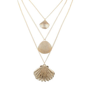 N203 Gold Long Chain 3 Layer Shell Necklace with Free Earrings - Iris Fashion Jewelry