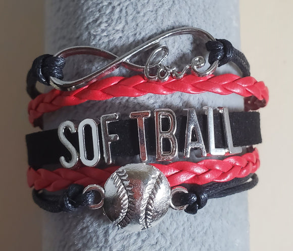 B708 Red and Black Softball Layered Bracelet - Iris Fashion Jewelry