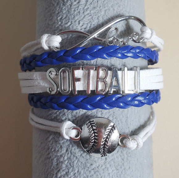 B707 Blue and White Softball Layered Bracelet - Iris Fashion Jewelry