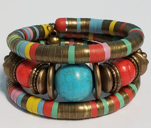 B236 Bronze Turquoise Bead Multi Colorful Coil Bracelet - Iris Fashion Jewelry