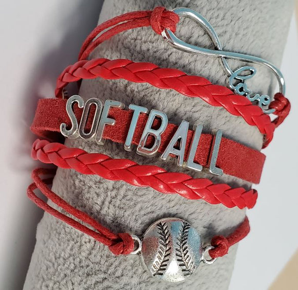 B396 Red Softball Layered Bracelet - Iris Fashion Jewelry