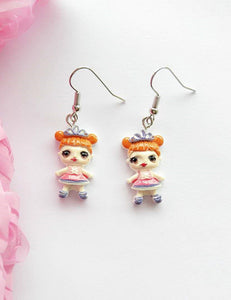 L311 Purple Tiara Cartoon Girl Dangle Earrings - Iris Fashion Jewelry