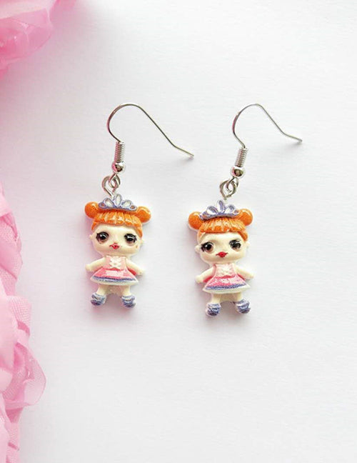 L311 Purple Tiara Cartoon Girl Dangle Earrings - Iris Fashion Jewelry