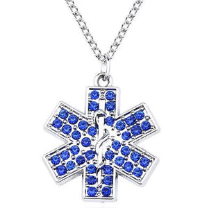 N1364 Silver Blue Rhinestone Star of Life Necklace with Free Earrings - Iris Fashion Jewelry