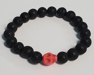 B532 Black Lava Stone Hot Pink Skull Bead Bracelet - Iris Fashion Jewelry