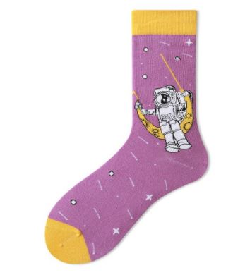 SF236 Lavender Astronaut on the Moon Socks - Iris Fashion Jewelry