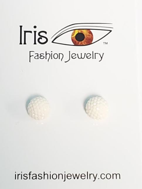 *E644 White Gemstone Covered Ball Magnetic Earrings - Iris Fashion Jewelry