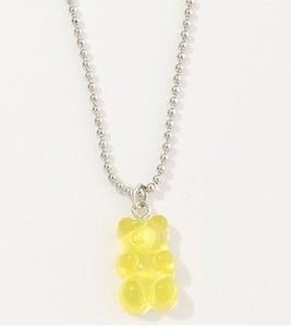 L289 Yellow Gummy Bear on Beaded Chain Necklace FREE Earrings - Iris Fashion Jewelry