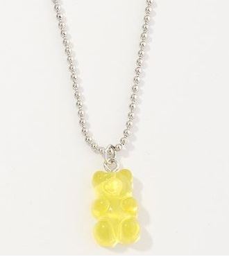 L289 Yellow Gummy Bear on Beaded Chain Necklace FREE Earrings - Iris Fashion Jewelry