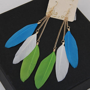 E1538 Gold Blue White Yellow Feather Earrings - Iris Fashion Jewelry