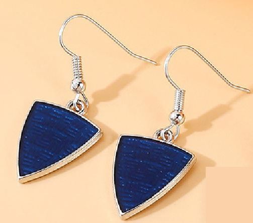 E1108 Silver Blue Triangle Baked Enamel Design Earrings - Iris Fashion Jewelry