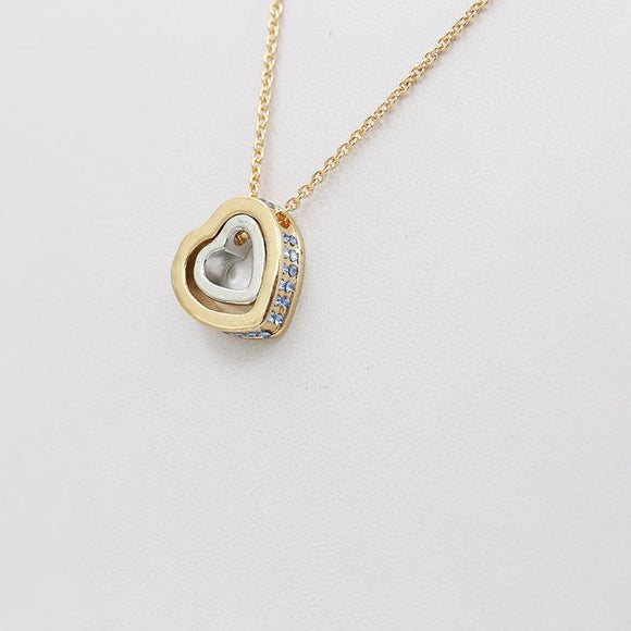 N1841 Gold & Silver Heart Light Blue Rhinestones Necklace with FREE Earrings - Iris Fashion Jewelry