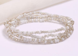 B1067 Clear & White Seed Beads Strand Bracelet - Iris Fashion Jewelry