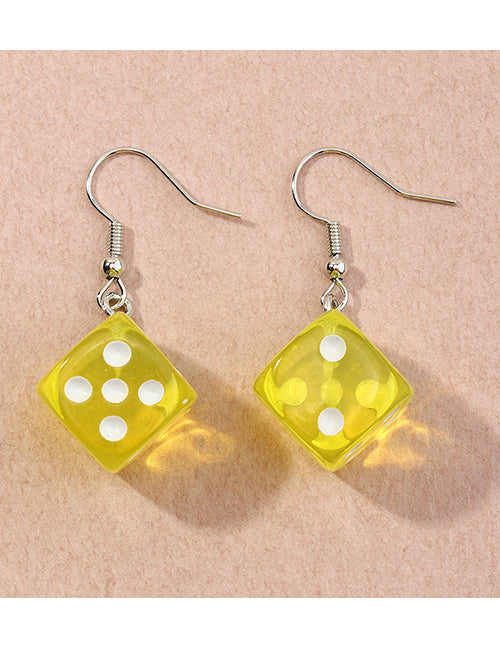 E1364 Yellow 3D Dice Earrings - Iris Fashion Jewelry