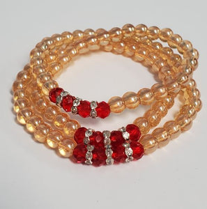 B878 Champagne Beaded Red Gemstones Bracelet - Iris Fashion Jewelry