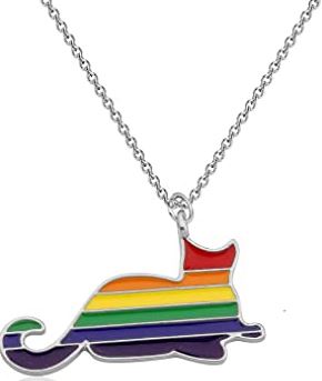 *N1173 Silver Rainbow Pride Cat Necklace with FREE Earrings - Iris Fashion Jewelry