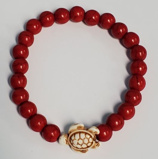 B88 Red Crackle Stone Turtle Bracelet - Iris Fashion Jewelry