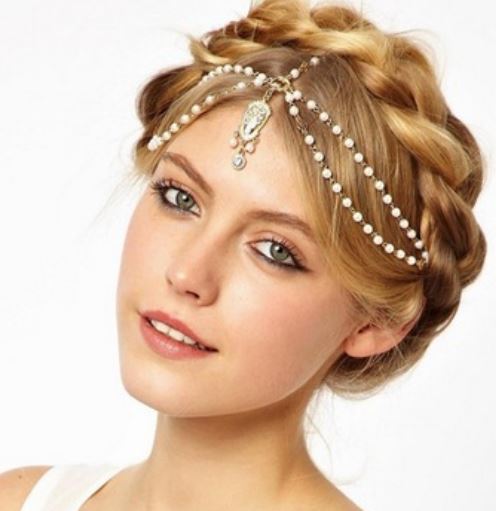 H832 Gold Bead Rhinestone Headdress - Iris Fashion Jewelry