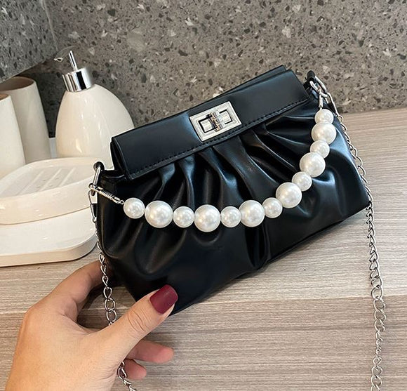 PB15 Black Pearl Accent Shoulder Bag - Iris Fashion Jewelry