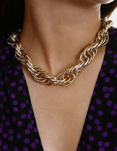 N1105 Gold Multi Link Chain Choker Necklace With FREE Earrings - Iris Fashion Jewelry