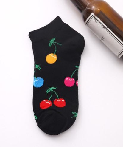 SF281 Black Colorful Cherries Low Cut Socks - Iris Fashion Jewelry