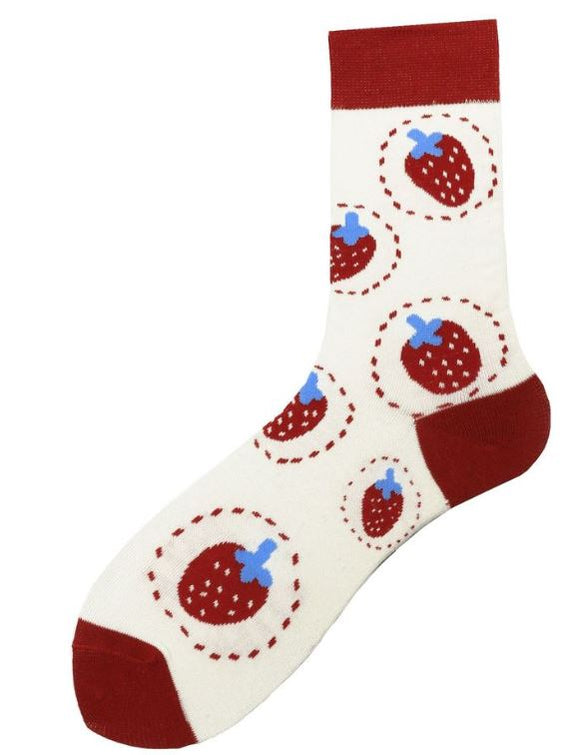 SF703 White Strawberry Patch Socks - Iris Fashion Jewelry