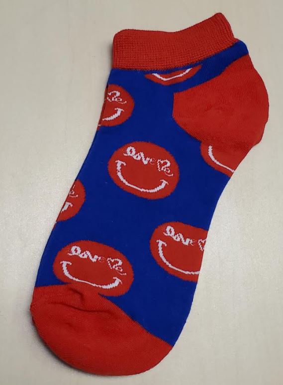 SF1294 Royal Blue Red Love Me Smiley Face Low Cut Socks - Iris Fashion Jewelry