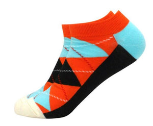 SF1028 Blue Orange Black Squares Low Cut Socks - Iris Fashion Jewelry