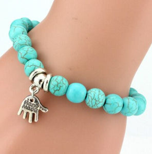 B491 Turquoise Crackle Stone "Hand Made" Bracelet - Iris Fashion Jewelry