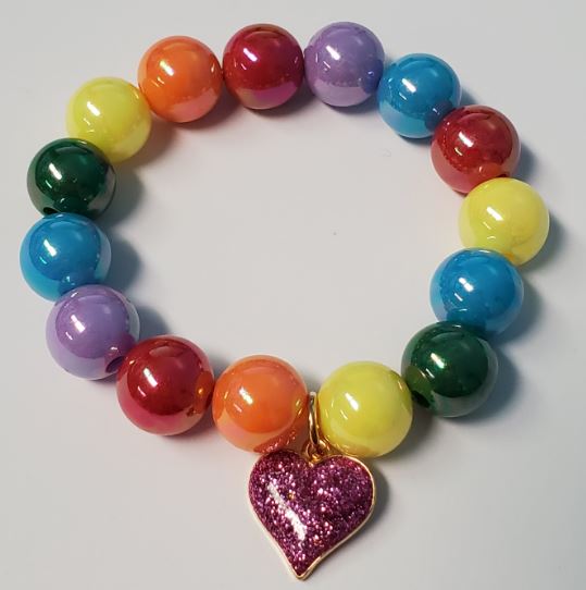 L413 Multi Color Pearlized Beads Glitter Heart Charm Bracelet - Iris Fashion Jewelry