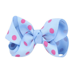 H786 Light Blue Pink Polka Dot Small Hair Bow Alligator Clip - Iris Fashion Jewelry