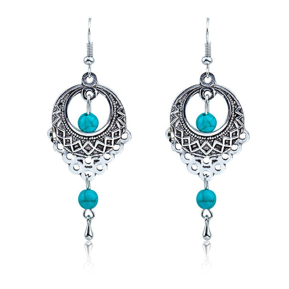 E165 Silver & Turquoise Dangle Earrings - Iris Fashion Jewelry