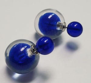 *E1275 Clear & Blue Double Ball Earrings - Iris Fashion Jewelry