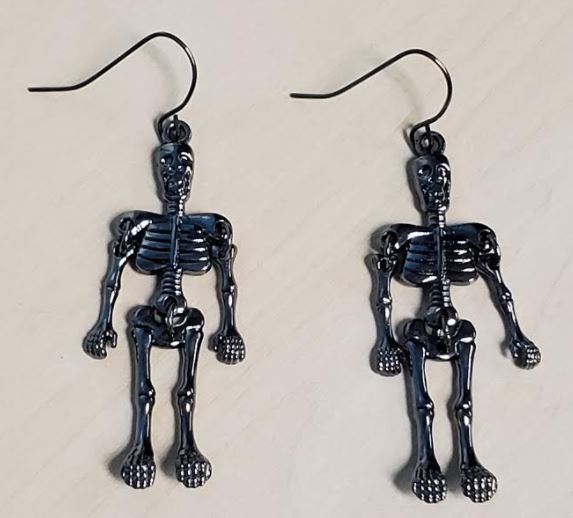E1192 Gun Metal Skeleton Dangle Earrings - Iris Fashion Jewelry