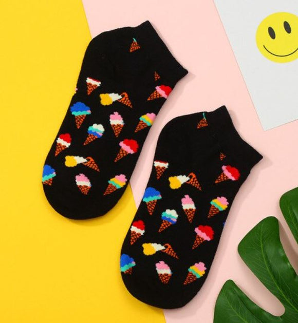 SF32 Black Colorful Ice Cream Cones Low Cut Socks - Iris Fashion Jewelry