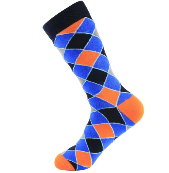 SF755 Blue Orange & Black Checkered Socks - Iris Fashion Jewelry