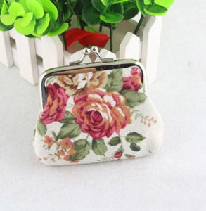 G129 White Floral Print Clasp Coin Purse - Iris Fashion Jewelry